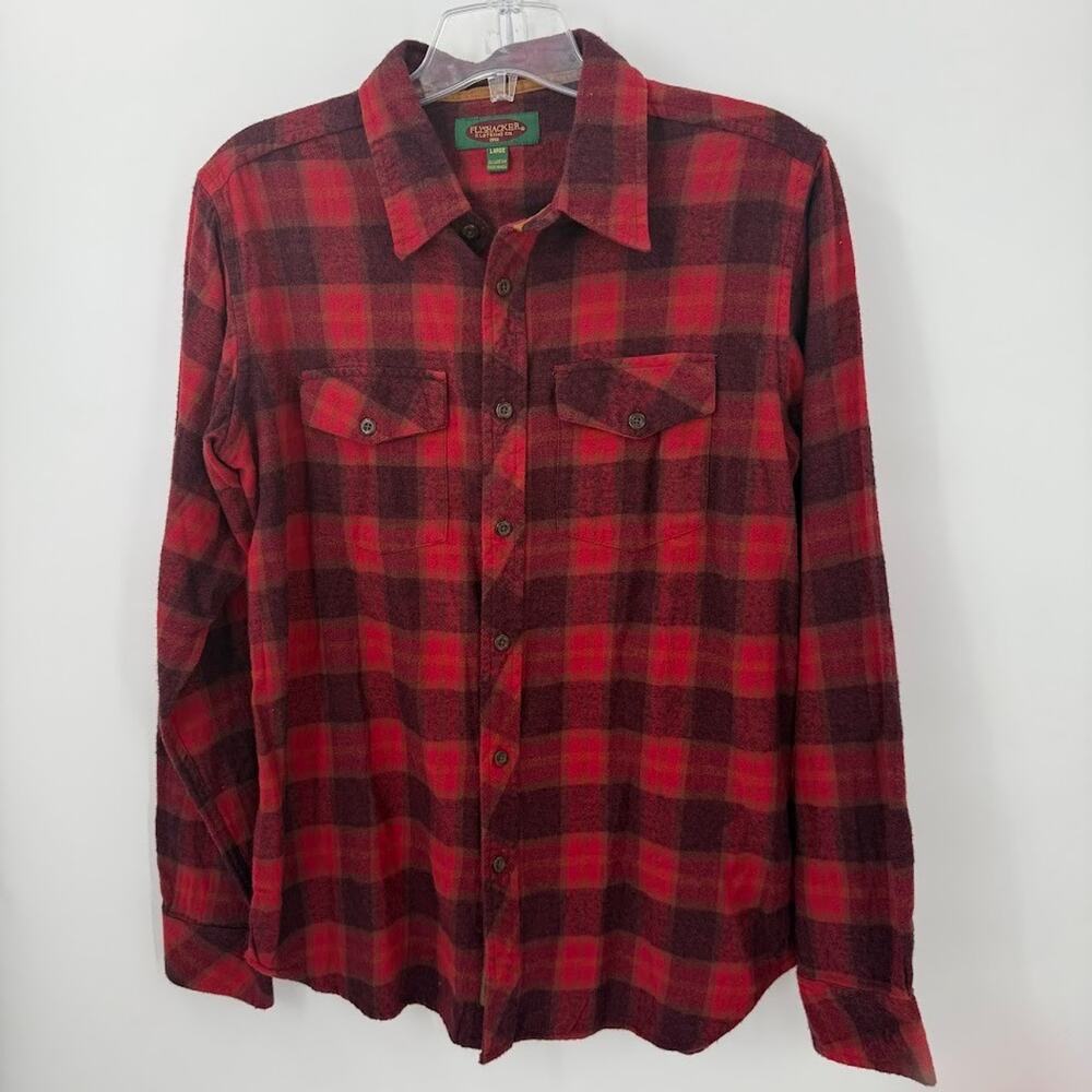 Vintage 90s Flyshacker Plaid Flannel Shirt Red Black Long Sleeve Mens Large